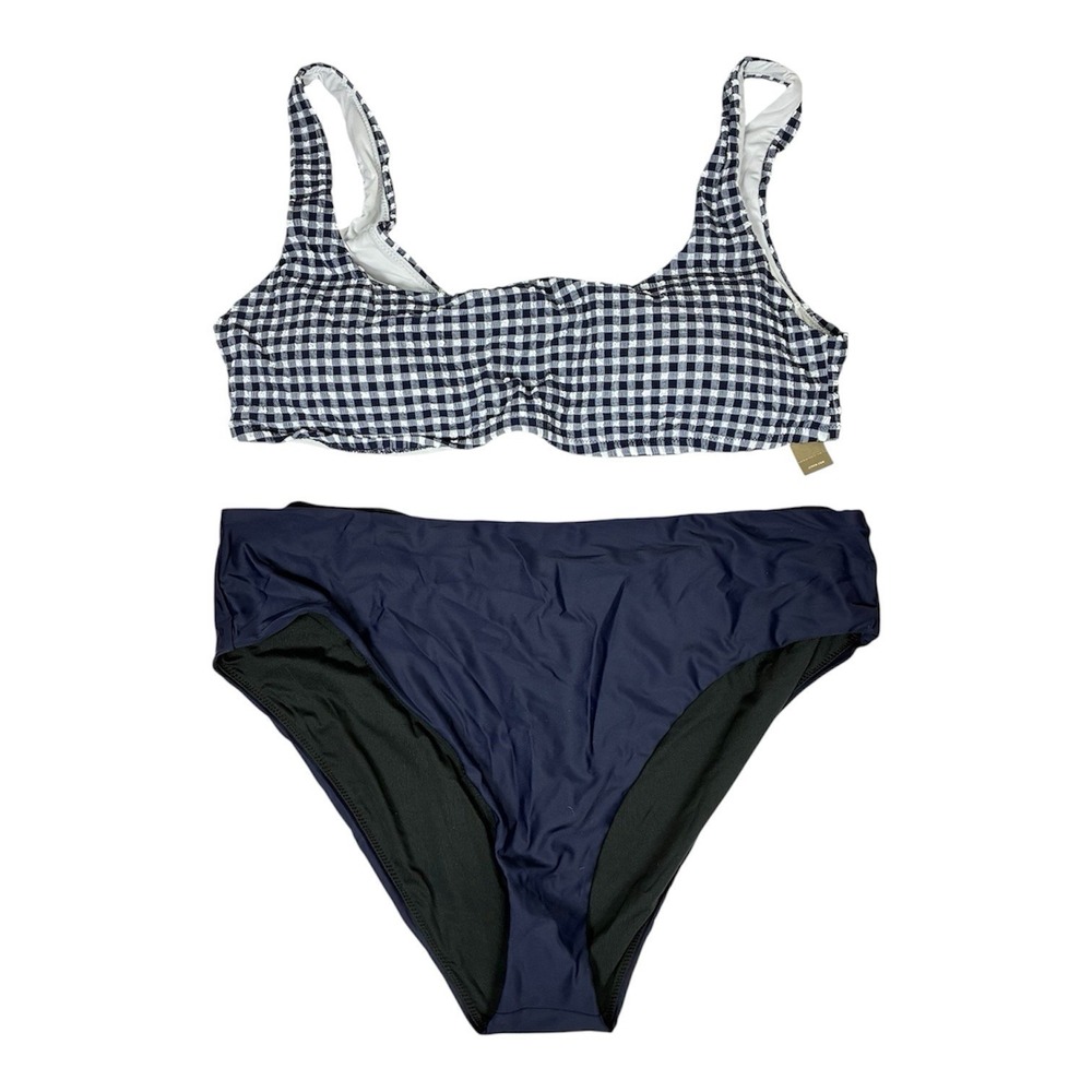 J Crew Womens Checkered Bikini Set Swimwear 3X Plus Size Navy NWT